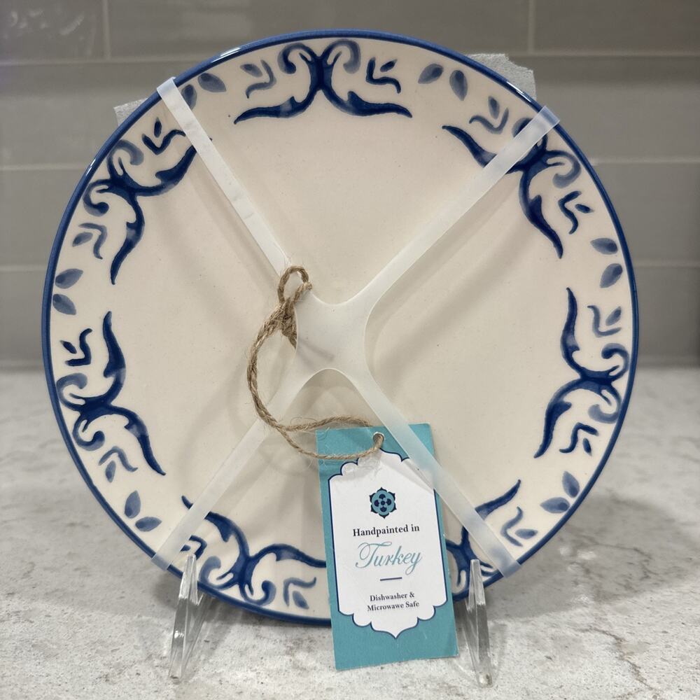 Set of 4 Papart Seramik 8” BLUE & WHITE Dessert Plates White Made in Turkey NEW